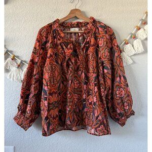 Dress Forum Los Angeles Paisley Floral Tie Front Tropical Top Boho Peasant S